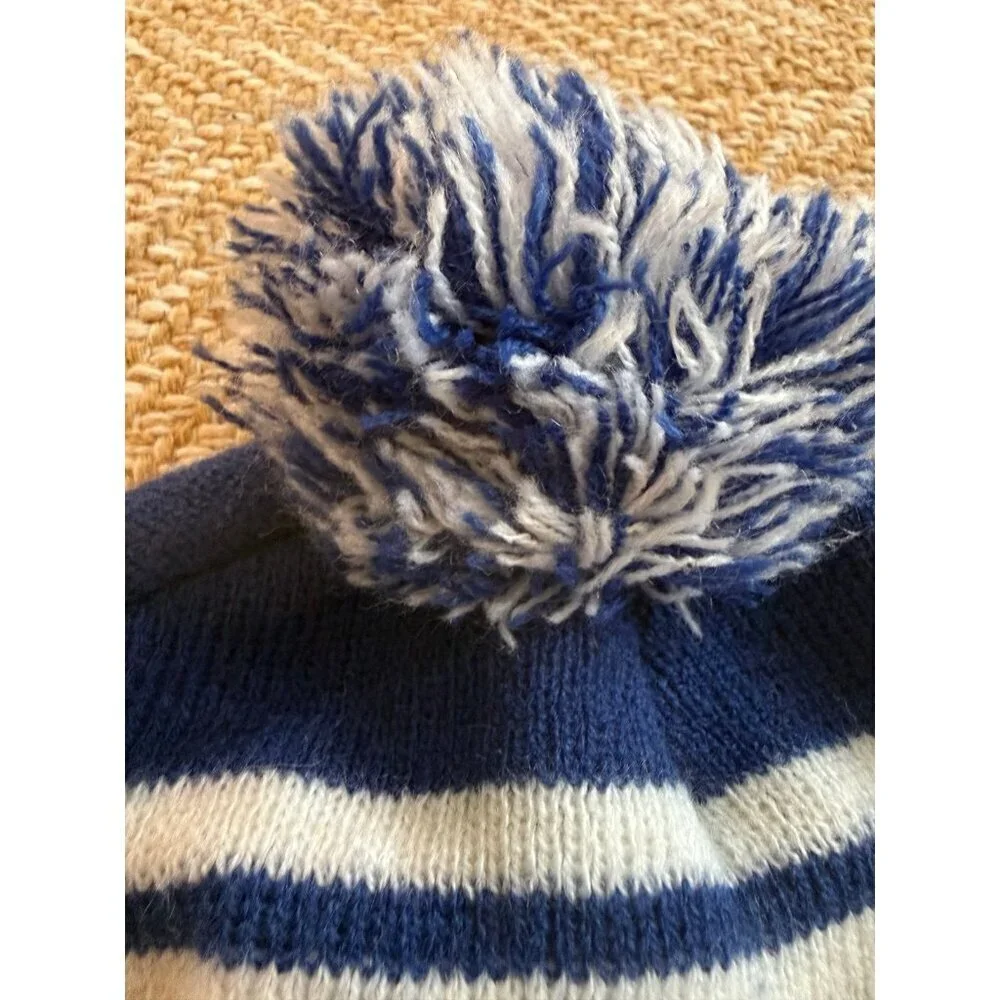 Blue & White Striped Pom Beanie